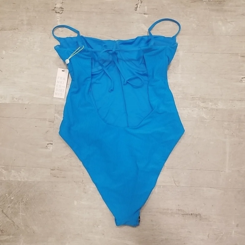 💕FRANKIE'S BIKINIS💕 Marie Ribbed Underwire Swimsuit ~ Ocean Blue Large L NWT